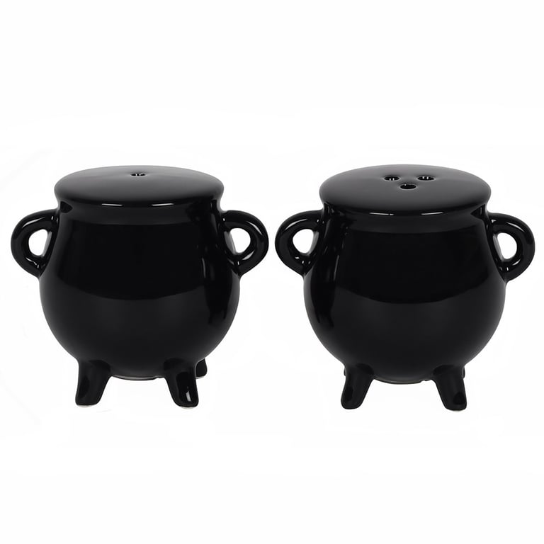 Cauldron Cruet Set - Miniature Kitchen Salt and Pepper Holder with Rubber Stopper