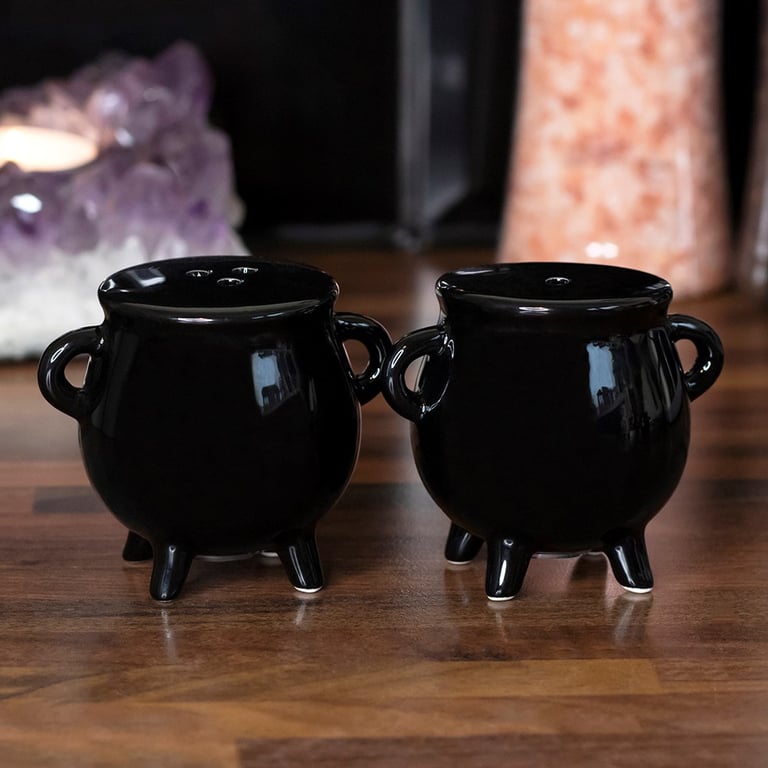 Cauldron Cruet Set - Miniature Kitchen Salt and Pepper Holder with Rubber Stopper