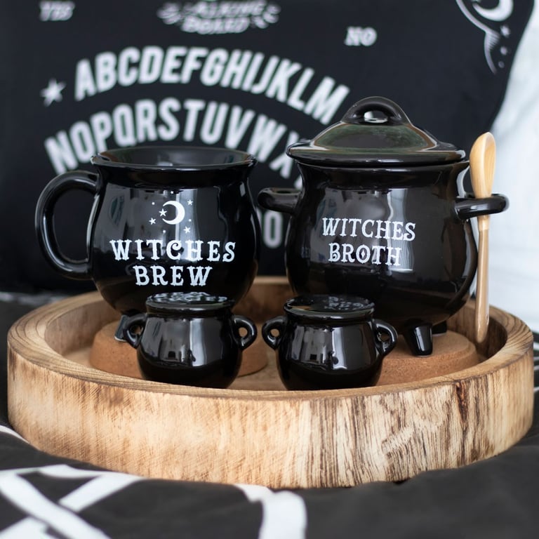 Cauldron Cruet Set - Miniature Kitchen Salt and Pepper Holder with Rubber Stopper