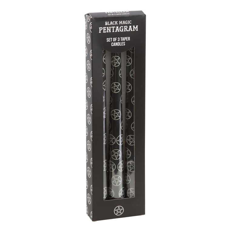 Set of 3 Black Magic Pentagram Taper Candles - Mystical Home Decor Accents