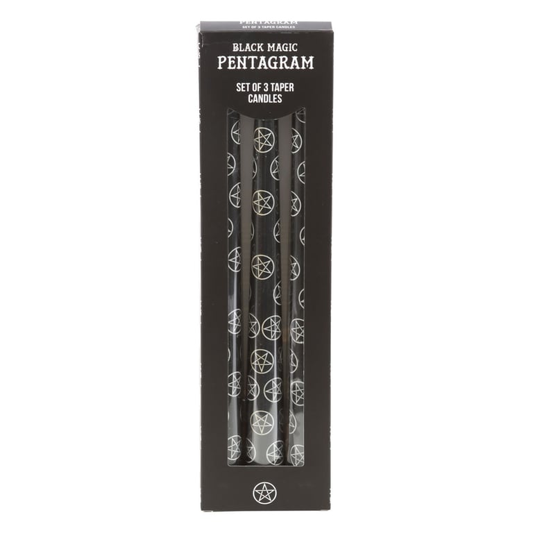 Set of 3 Black Magic Pentagram Taper Candles - Mystical Home Decor Accents