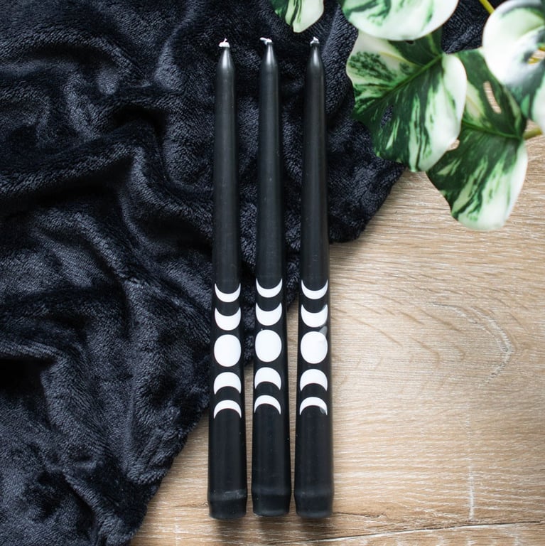 Black Magic Moon Phase Taper Candles - Elegance & Celestial Symbolism for Home Decor