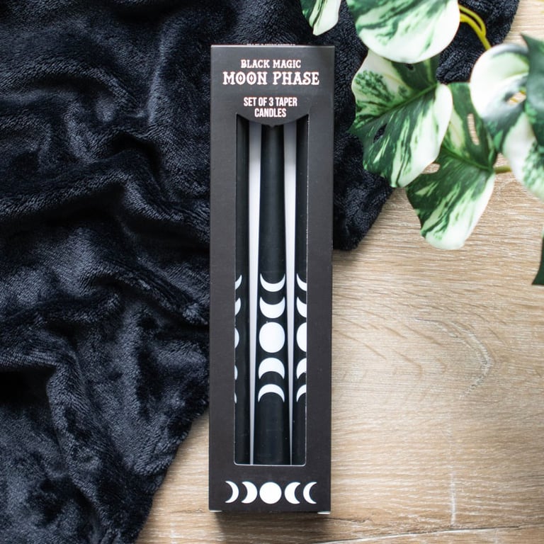 Black Magic Moon Phase Taper Candles - Elegance & Celestial Symbolism for Home Decor
