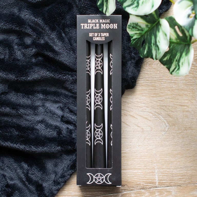 Black Magic Triple Moon Taper Candles - Elegant Home Decor with Mystical Symbolism