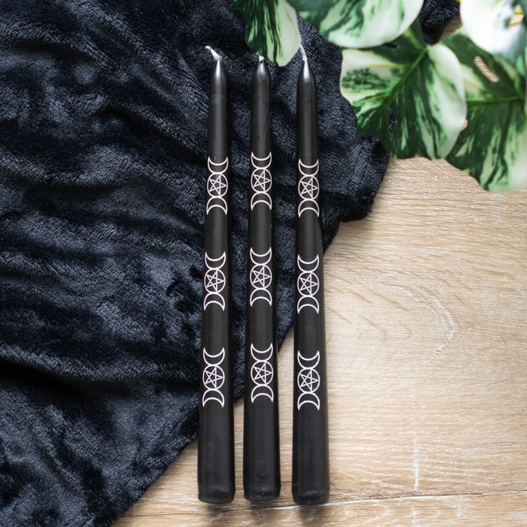 Black Magic Triple Moon Taper Candles - Elegant Home Decor with Mystical Symbolism