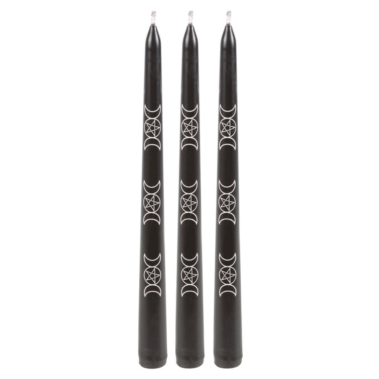 Black Magic Triple Moon Taper Candles - Elegant Home Decor with Mystical Symbolism