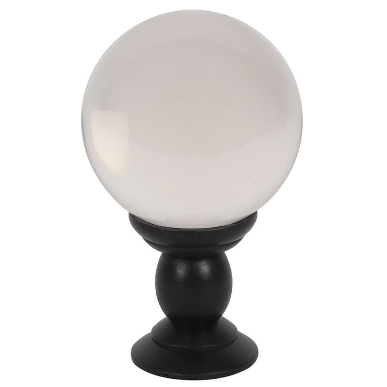 Large Clear Crystal Ball on Black Wooden Stand for Divination and Decor