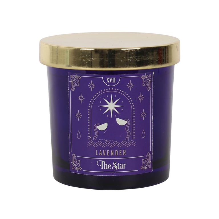 The Star Lavender Tarot Candle - 25 Hour Burn Time in Purple Glass Jar