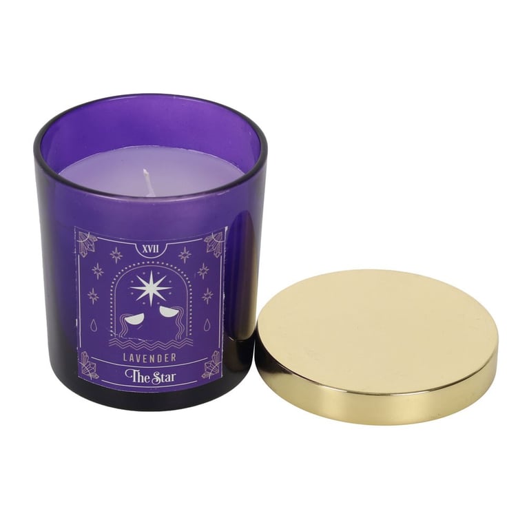 The Star Lavender Tarot Candle - 25 Hour Burn Time in Purple Glass Jar