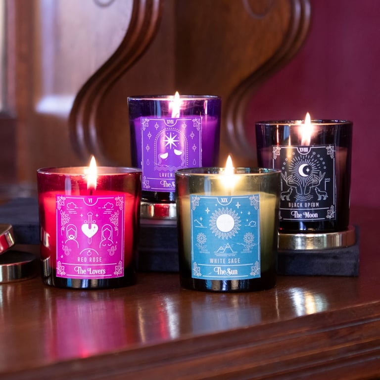 White Sage Tarot Candle - 25 Hour Burn Time, Mystical Home Scented Candle