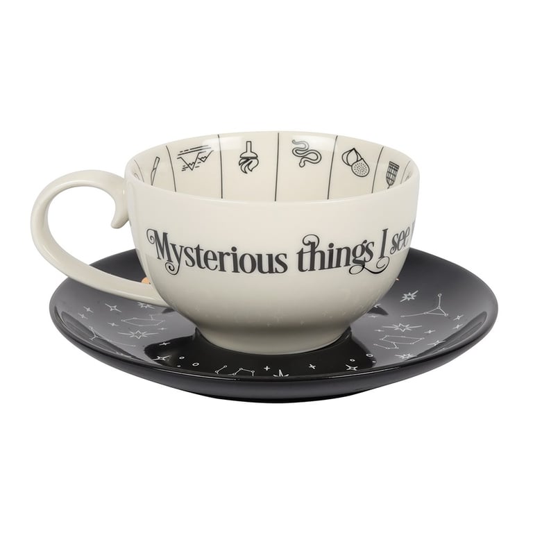 Fortune Telling Teacup with Astrological Symbols and Gold Foil Accent