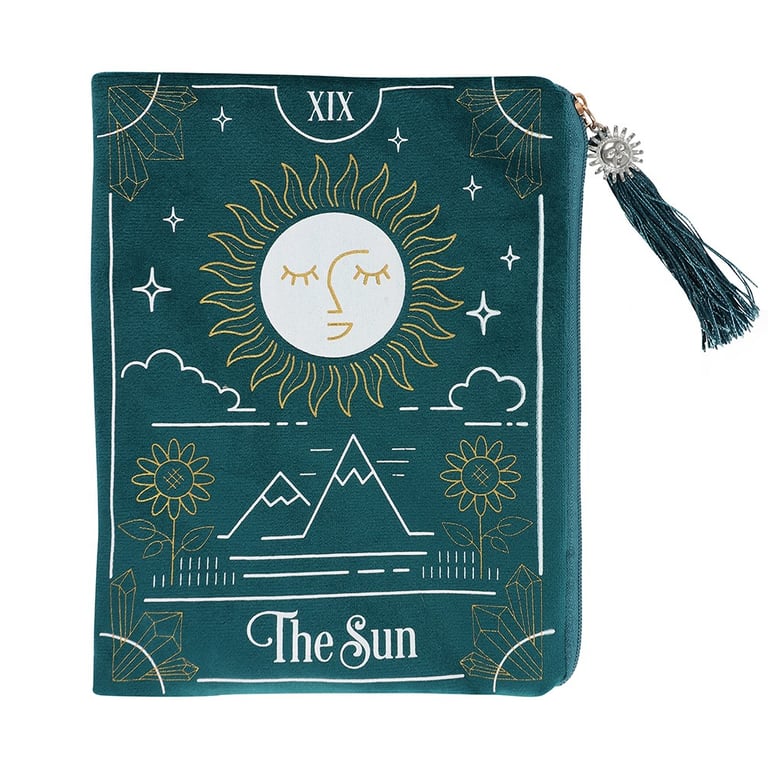 Sun Tarot Card Velvet Zippered Storage Bag with Tassel and Charm