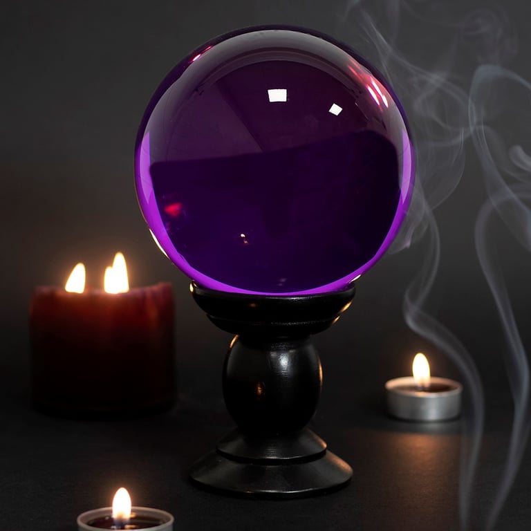 Large Purple Crystal Ball on Black Wooden Stand - Divination Tool & Decorative Accent