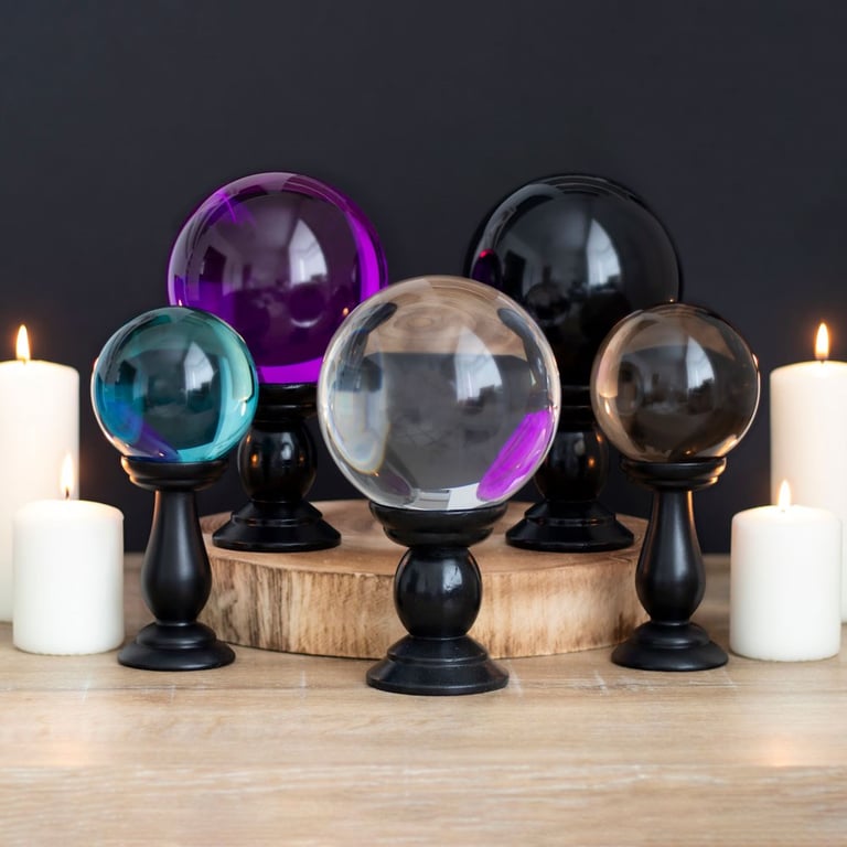 Large Purple Crystal Ball on Black Wooden Stand - Divination Tool & Decorative Accent