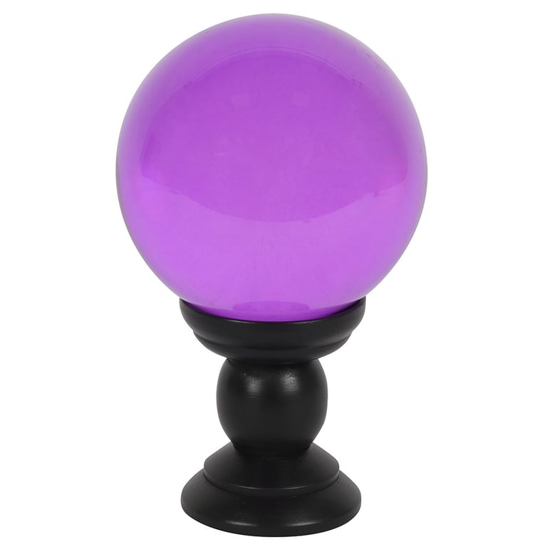 Large Purple Crystal Ball on Black Wooden Stand - Divination Tool & Decorative Accent