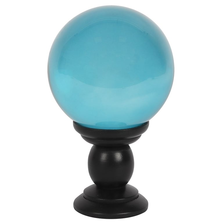 Large Teal Crystal Ball on Black Wooden Stand - Divination Tool & Decorative Accent