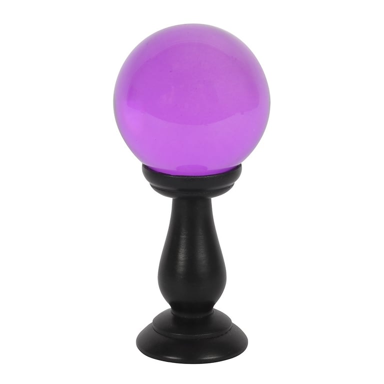Purple Crystal Ball Scrying Tool with Black Wooden Stand - Home Decor and Fortune Telling Accessory
