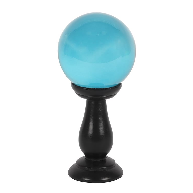 Teal Crystal Ball on Black Wooden Stand - Divination Tool & Decorative Accent