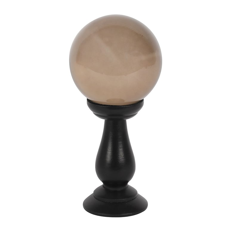 Smoke Grey Crystal Ball on Black Wooden Stand - Fortune Telling and Home Decor