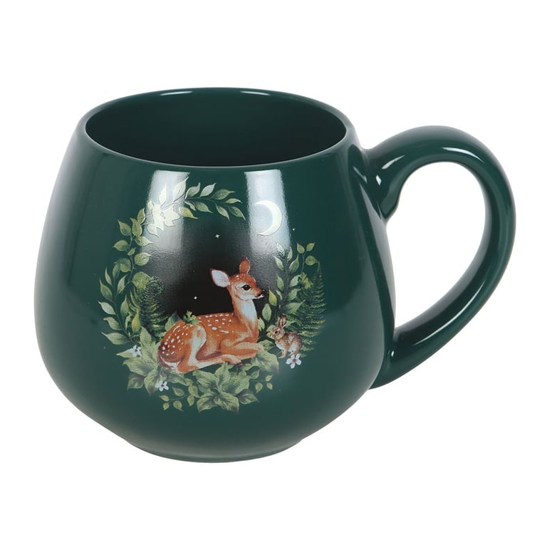Green Fawn Ceramic Mug - 500ml Forest Themed Animal Lover Gift