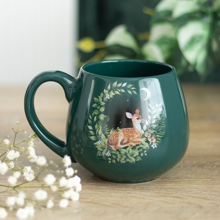 Green Fawn Ceramic Mug - 500ml Forest Themed Animal Lover Gift