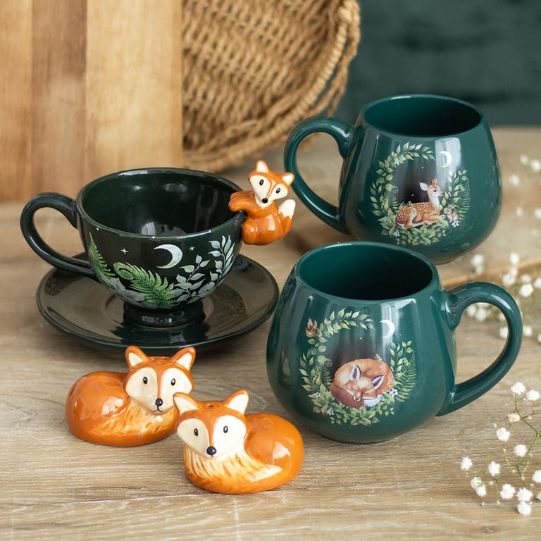 Green Fawn Ceramic Mug - 500ml Forest Themed Animal Lover Gift