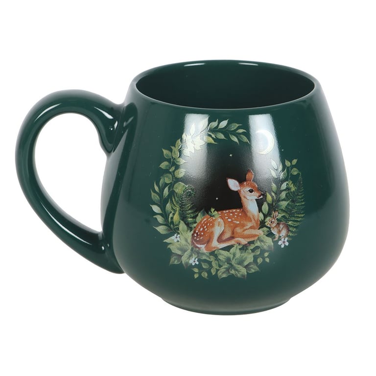 Green Fawn Ceramic Mug - 500ml Forest Themed Animal Lover Gift