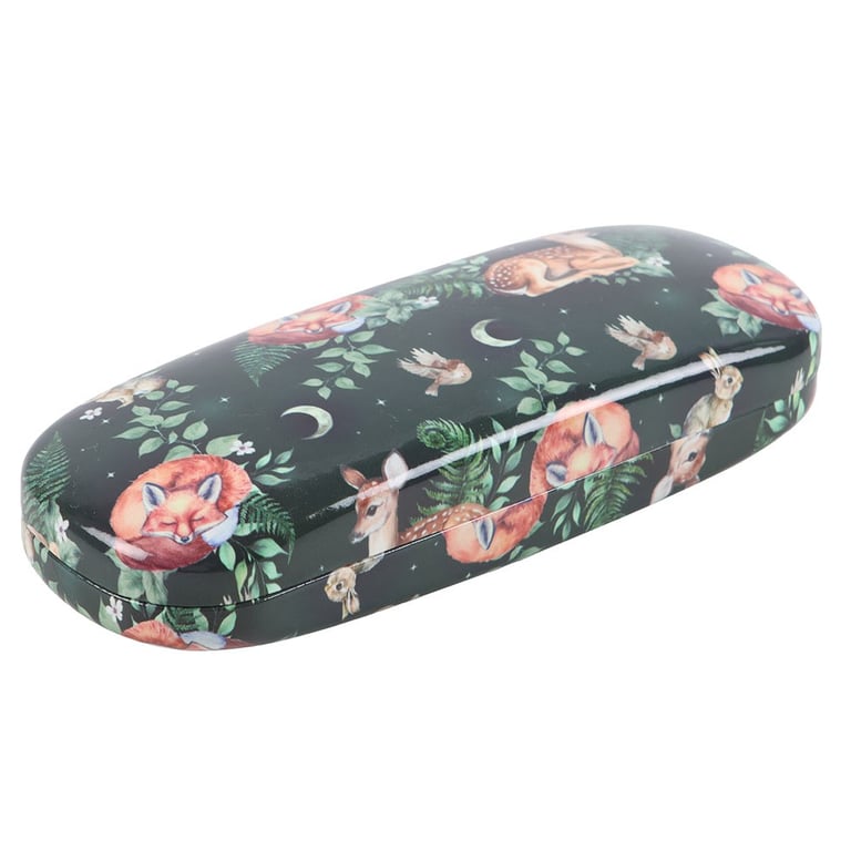Fawn and Friends Forest Animal Print Travel Glasses Case with Microfiber Cleaning Cloth