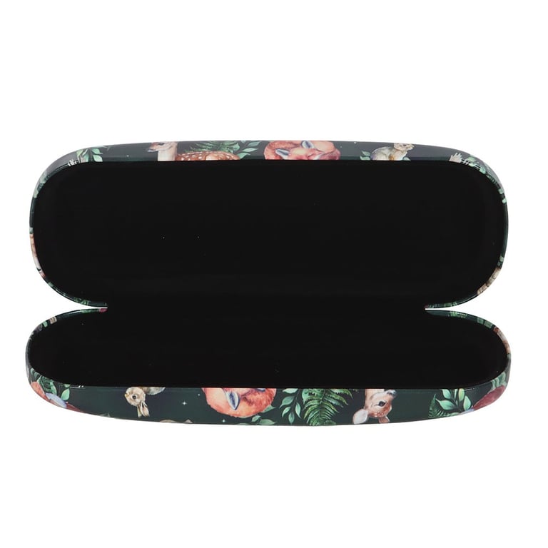 Fawn and Friends Forest Animal Print Travel Glasses Case with Microfiber Cleaning Cloth