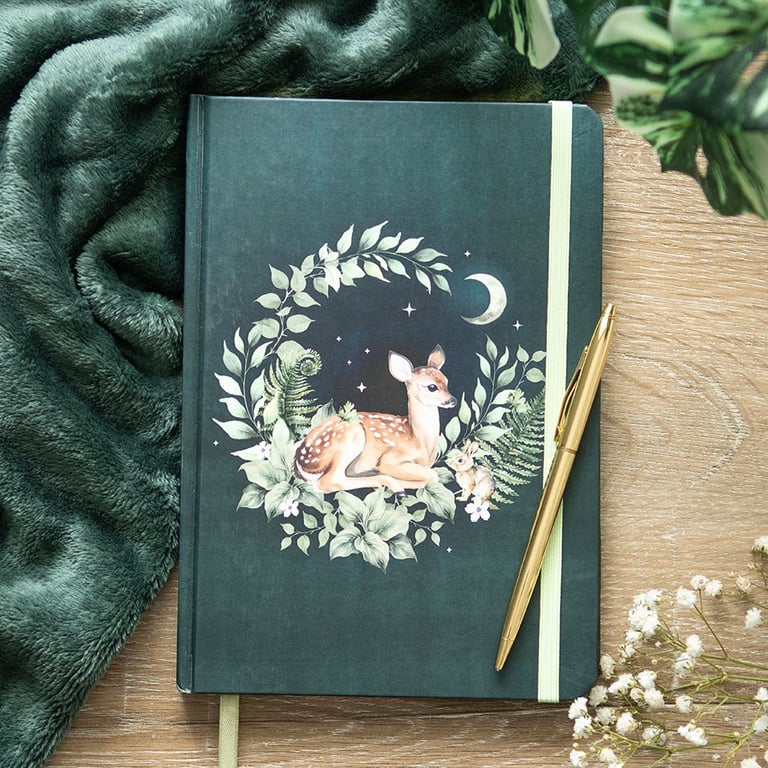 Green Fawn A5 Lined Notebook - 100 Page Stationery Journal with Forest Design