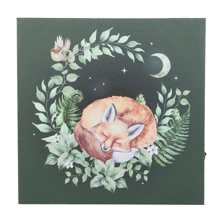 Sleeping Fox LED Light Up Canvas Plaque - Cozy Forest Wall Art for Bedrooms and Nurseries