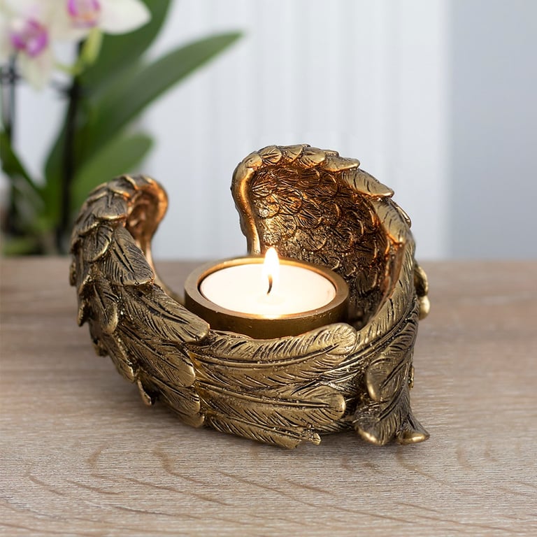 Antique Gold Angel Wing Tealight Candle Holder - Elegant Home Decor
