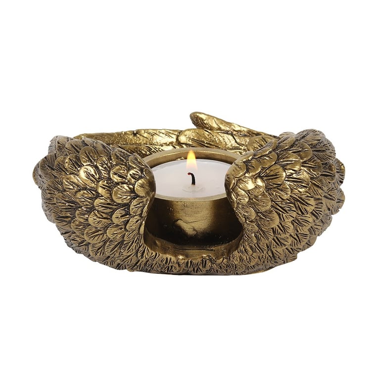 Antique Gold Angel Wing Tealight Candle Holder - Elegant Home Decor