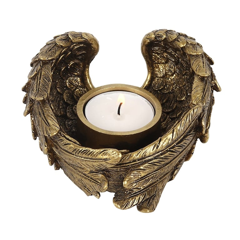 Antique Gold Angel Wing Tealight Candle Holder - Elegant Home Decor