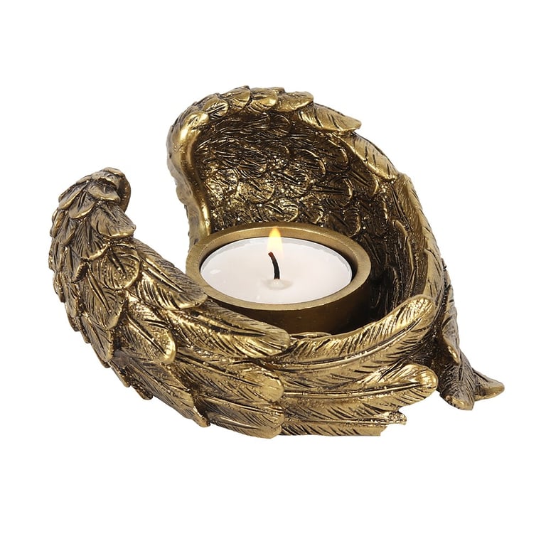 Antique Gold Angel Wing Tealight Candle Holder - Elegant Home Decor