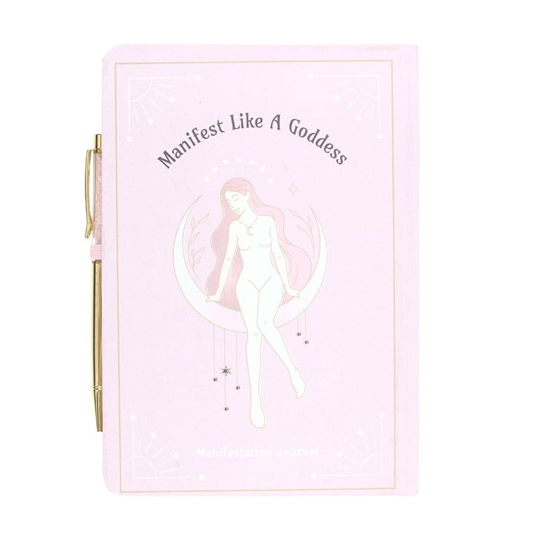 Goddess Energy Manifestation Journal and Rose Quartz Crystal Pen - Unlock Your Divine Power