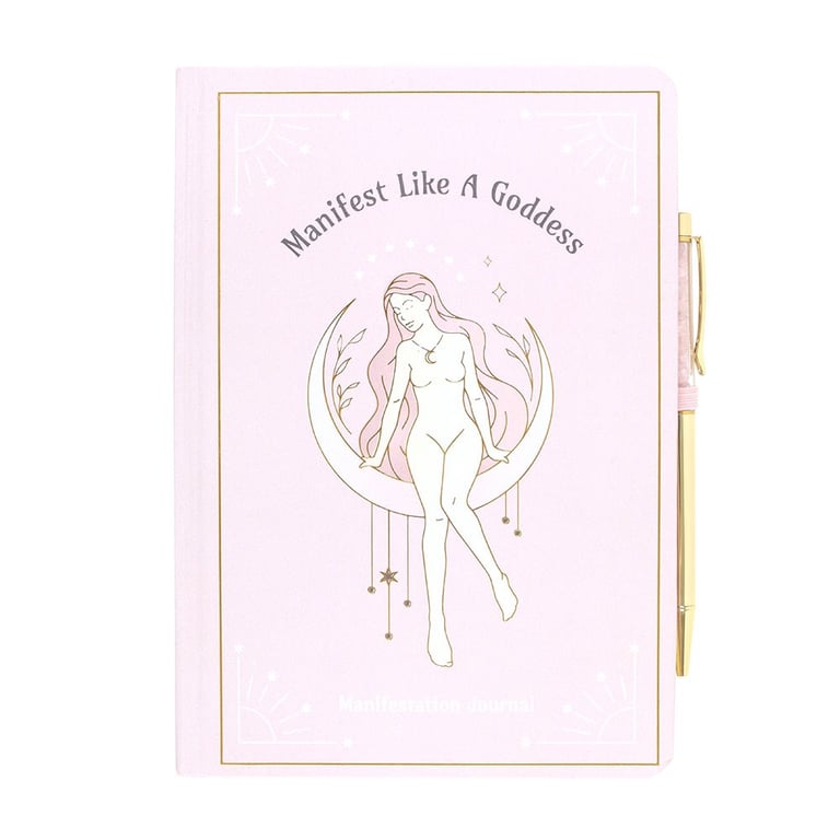 Goddess Energy Manifestation Journal and Rose Quartz Crystal Pen - Unlock Your Divine Power