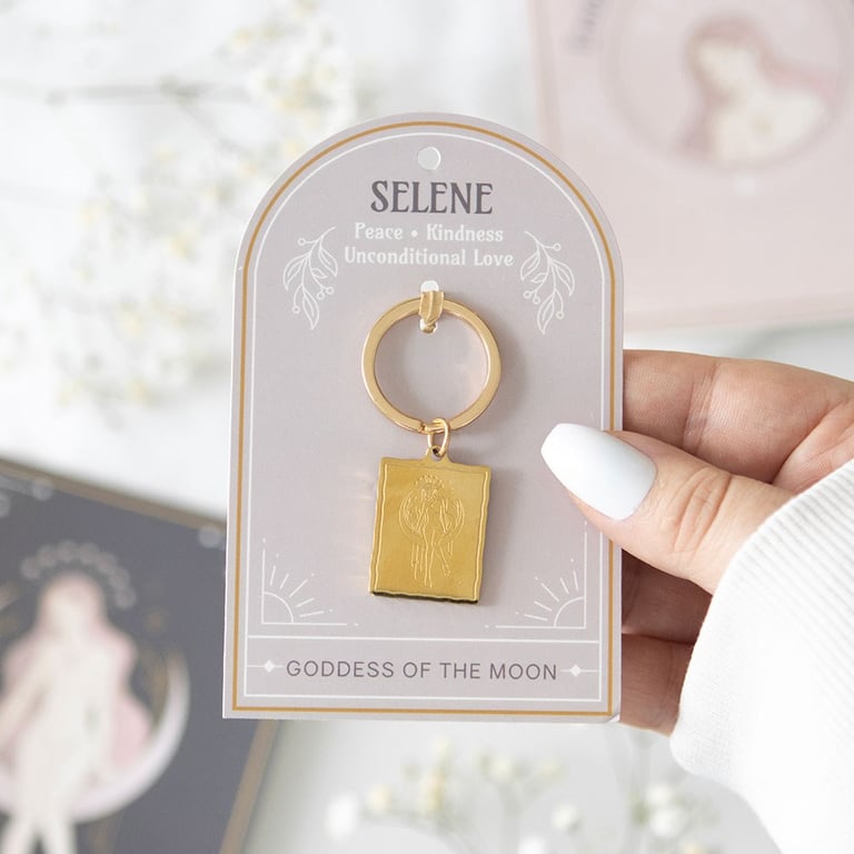 Selene Goddess Talisman Keyring - Inner Peace & Spiritual Strength in Gold-Toned Elegance
