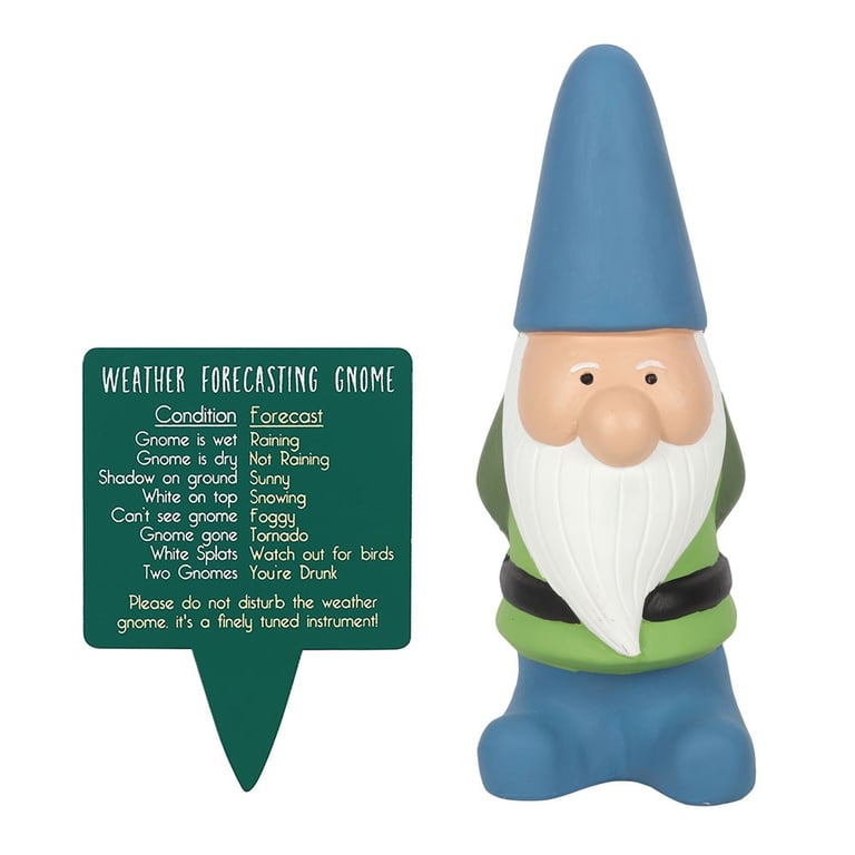 Large Weather Forecasting Gnome - Humorous Garden Accessory with Amusing Forecasts and Insights