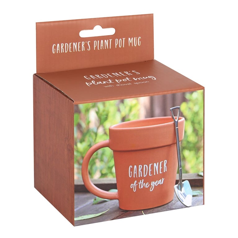 Gardener of the Year Terracotta Plant Pot Mug Set with Shovel Spoon