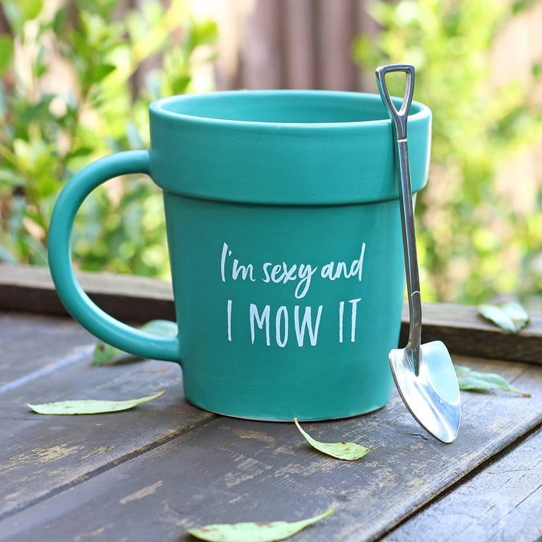 Terracotta Plant Pot Mug and Shovel Spoon Set - Humorous Garden Gift