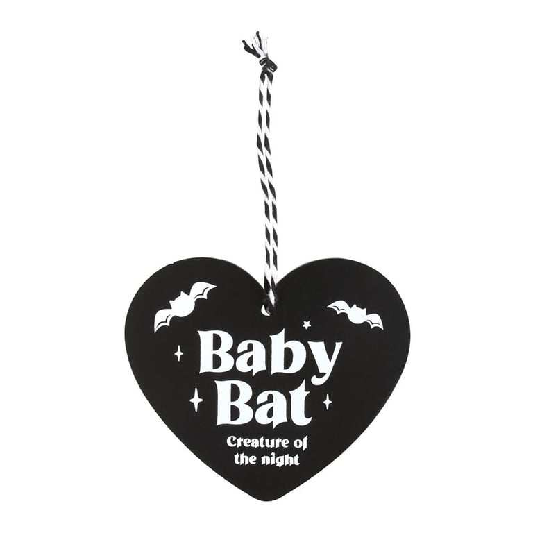 Gothic Baby Bat Hanging Heart Sign - Creature of the Night Keepsake