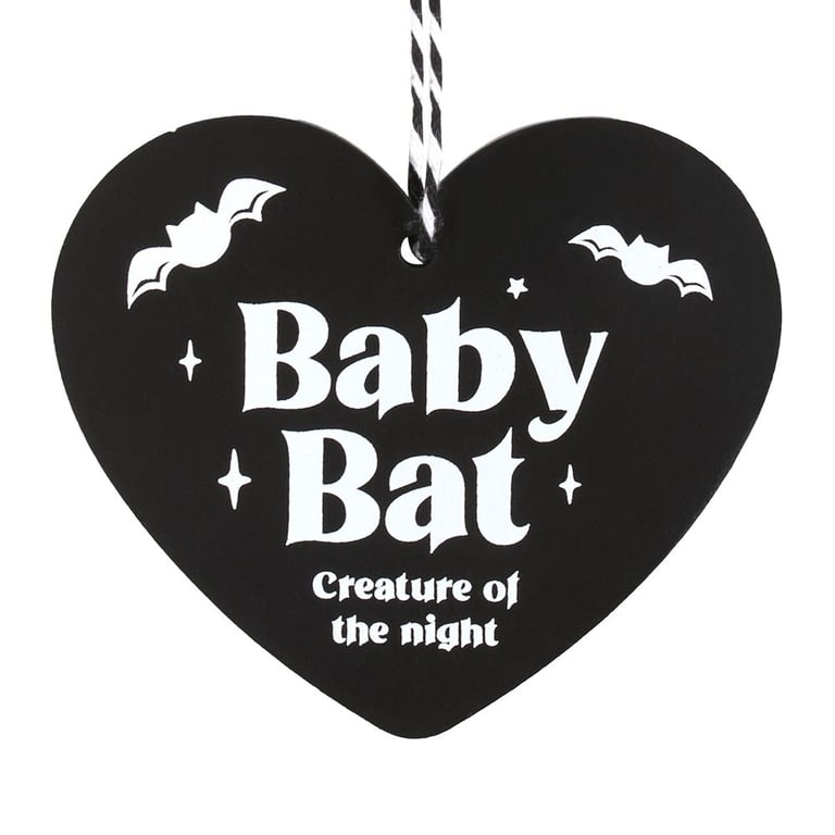 Gothic Baby Bat Hanging Heart Sign - Creature of the Night Keepsake