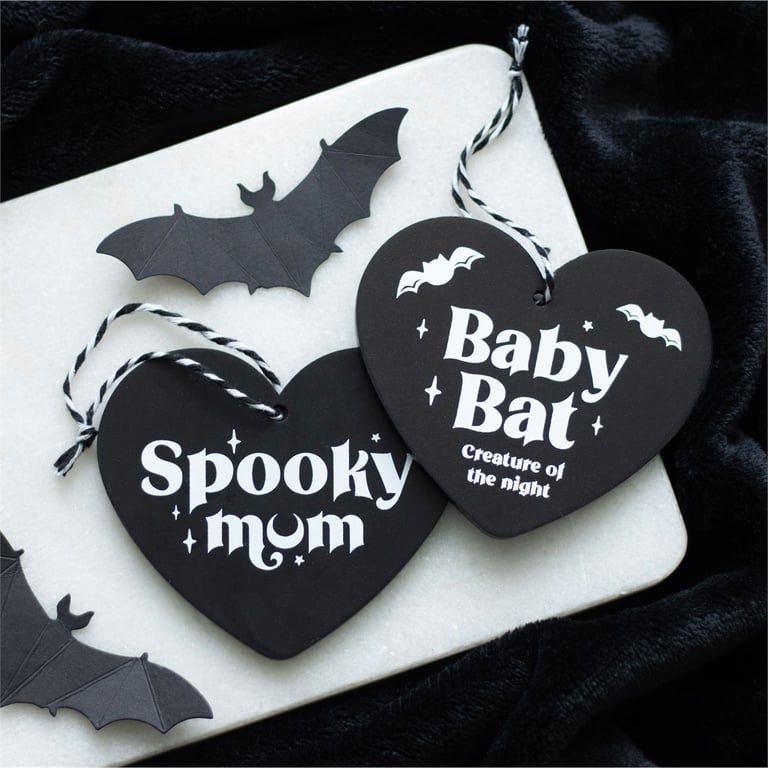 Gothic Baby Bat Hanging Heart Sign - Creature of the Night Keepsake