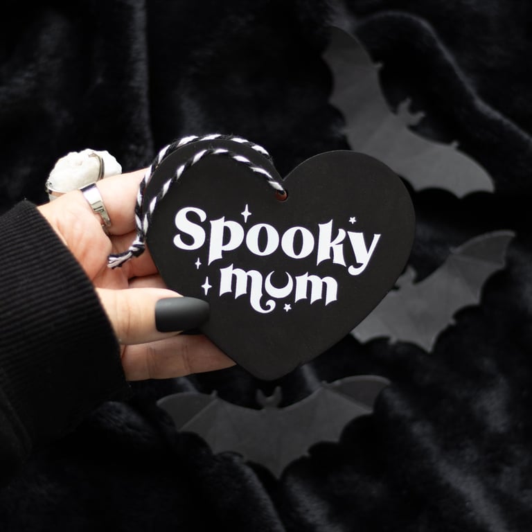 Spooky Mum Gothic Hanging Heart Sign - Alternative Mama Keepsake
