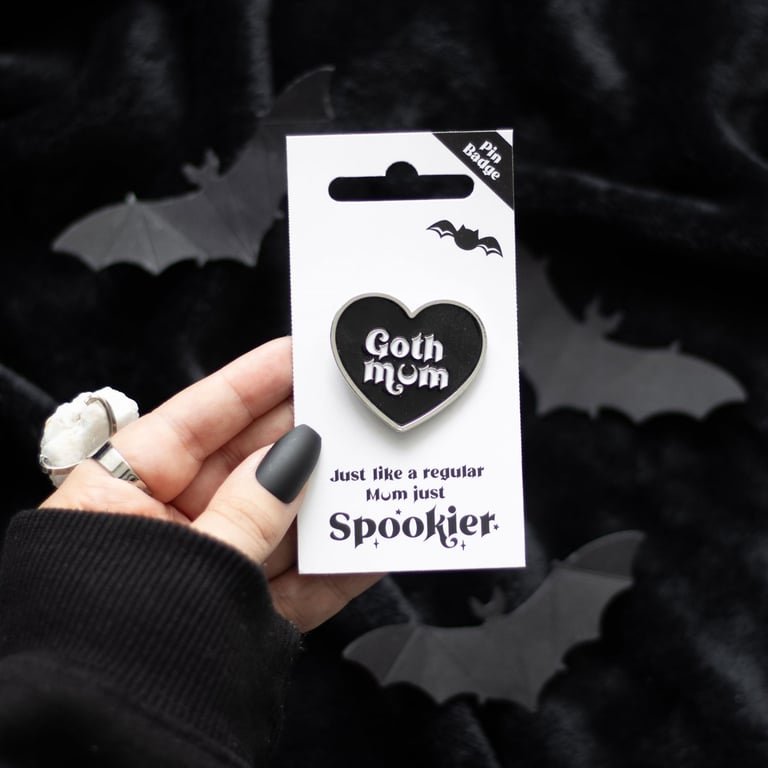 Goth Mum Black Heart Pin Badge - Perfect Alternative Mama Accessory