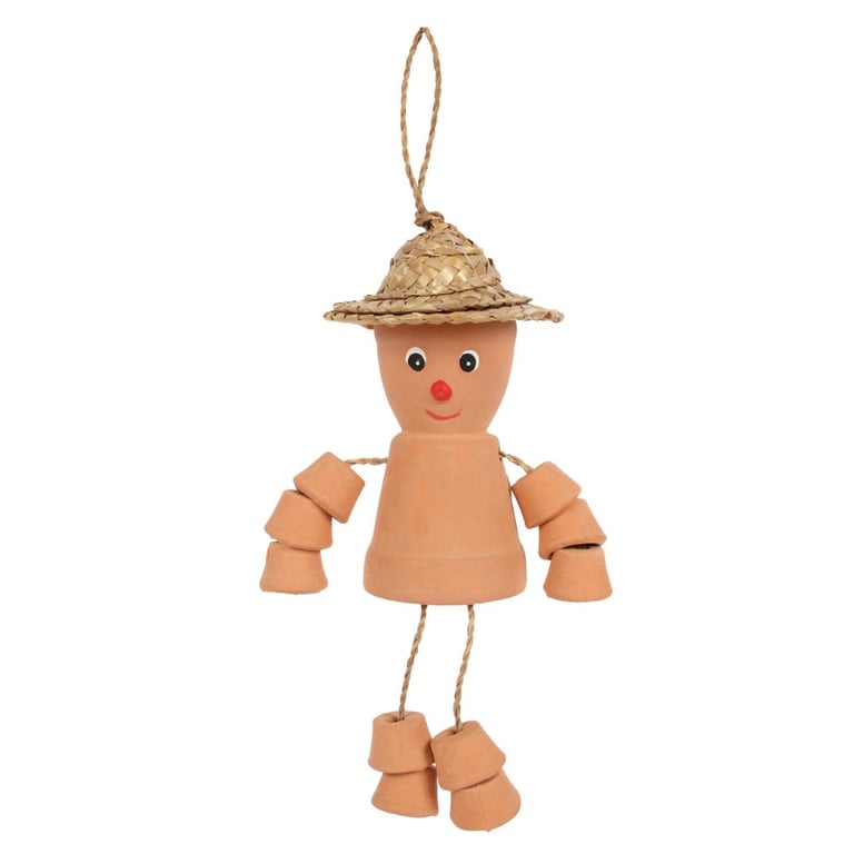 Terracotta Pot Man - Charming Garden Statue with Straw Hat Planter