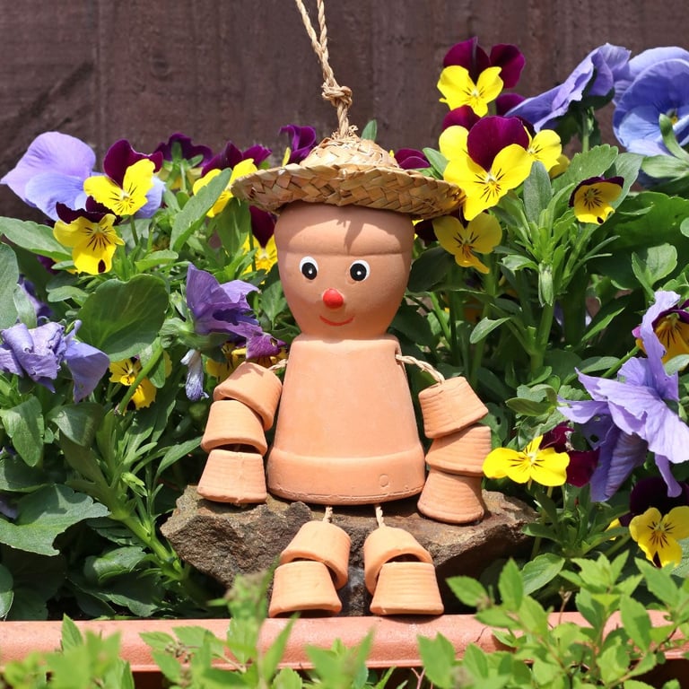 Terracotta Pot Man - Charming Garden Statue with Straw Hat Planter