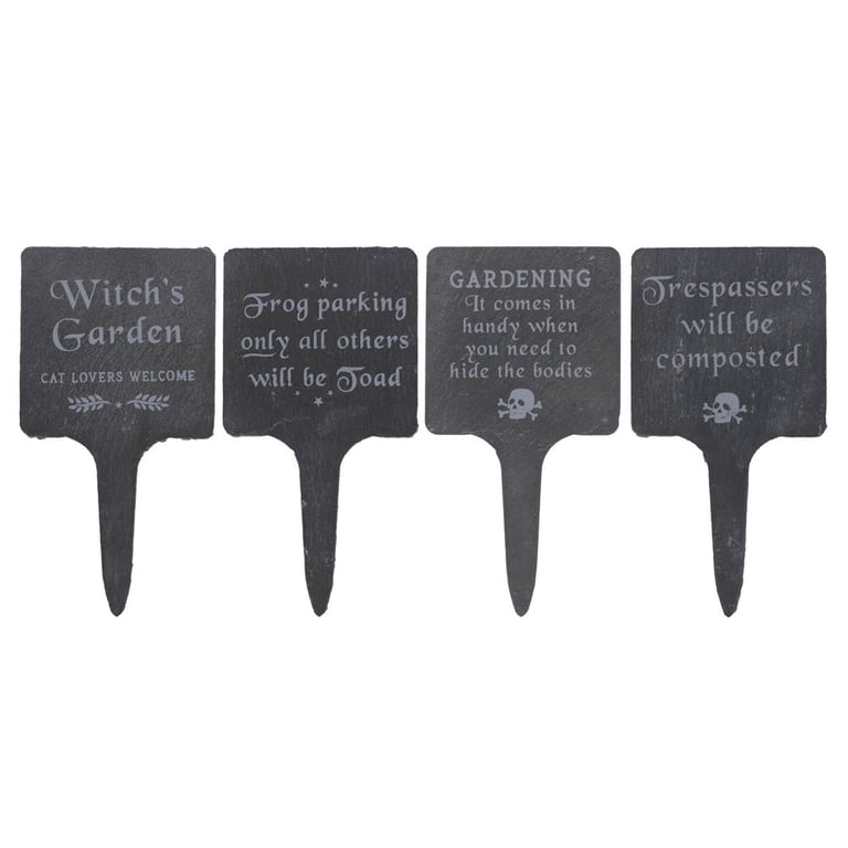 Slate Gothic Garden Signs - Humorous Outdoor Decorations for Plant Pots and Borders