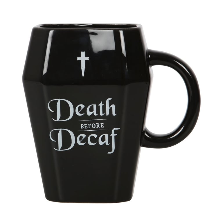 Death Before Decaf Coffin Mug - 310ml Microwave Safe Handwash Only Coffee Gift Idea